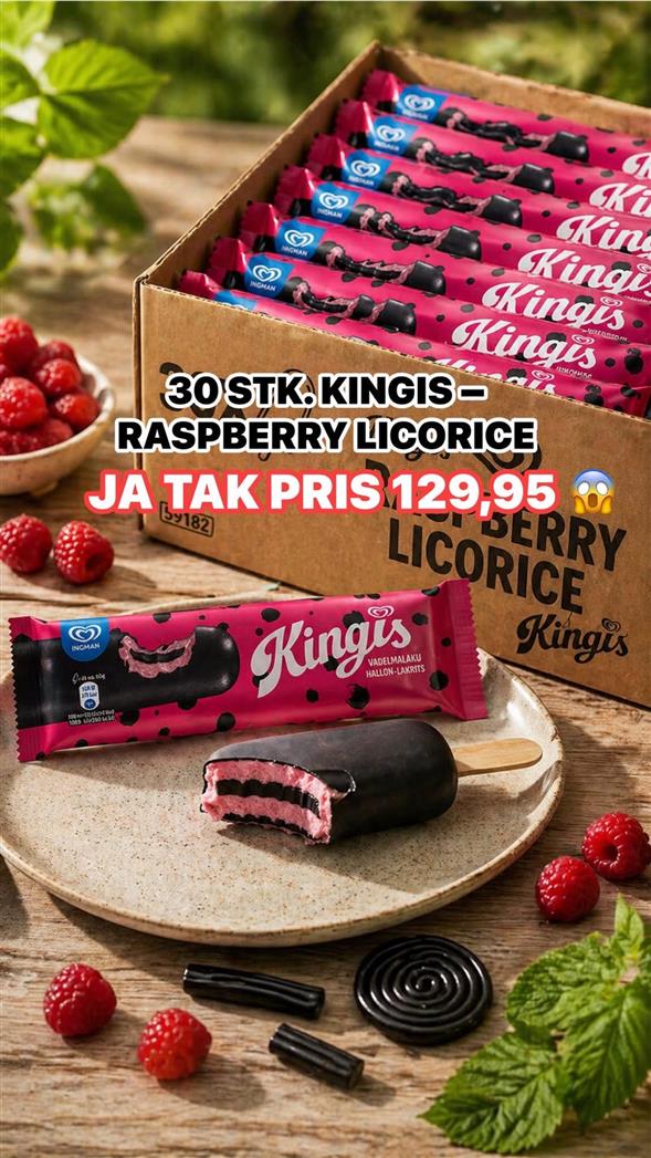 30 STK. KINGIS – RASPBERRY LICORICE IS FRA FRISKO