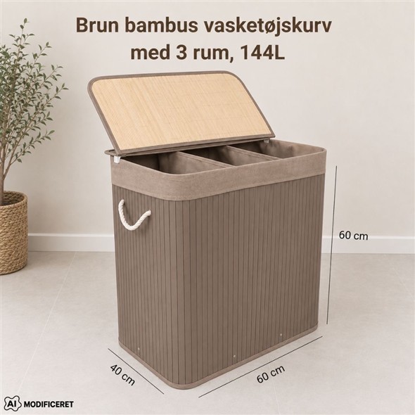 Vasketøjskurv 3 rum i brun