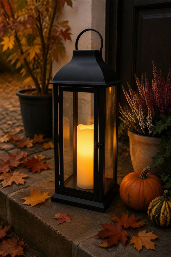 Lanterne m. en led bloklys 62 cm🕯️