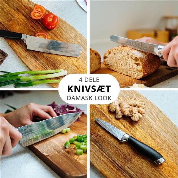 Knivsæt 4 pak Damaskus look